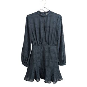 Finders Keepers Lights Go Out Mini Dress Blue Gauze Keyhole Neck Long Sleeve S